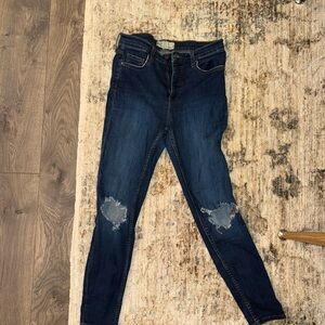 Free People Dark Blue Distressed Skinny Jeans